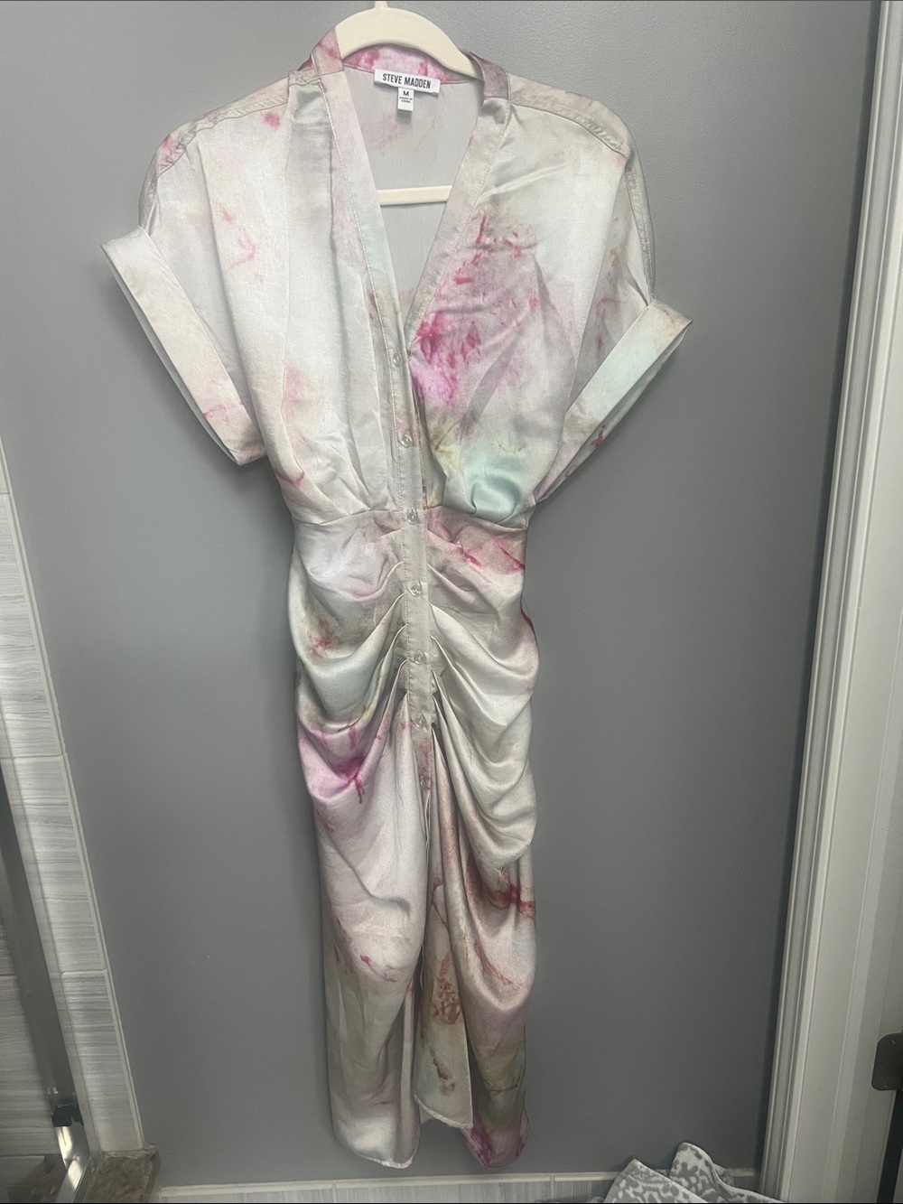 Steve Madden Pastel Watercolor Ruched Midi Dress